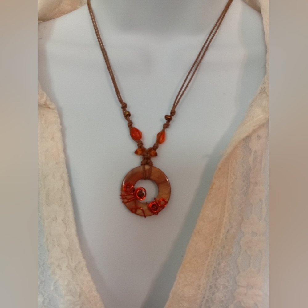 Handcrafted Brown and Orange Pendant Necklace